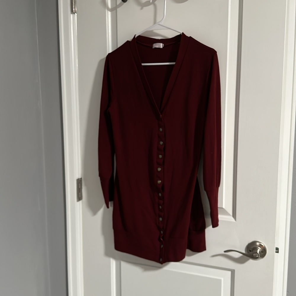 Women’s Red Button Down Cardigan - Picture 3 of 5